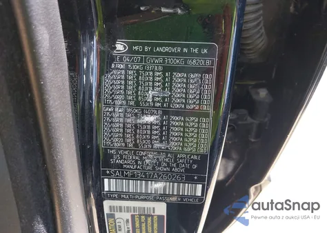 2007 Land Rover Range Rover Supercharged from USA, damaged, VIN SALMF13417A260263